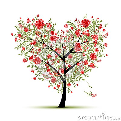 Floral love tree for your design, heart shape Vector Illustration