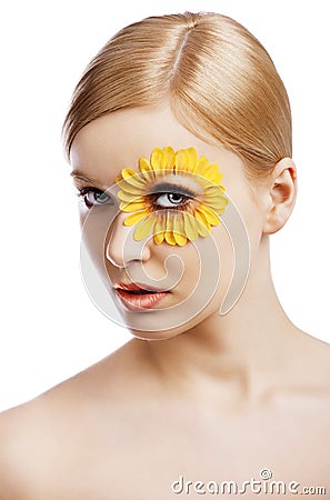 The floral makeup, she is turned of three quarters Stock Photo