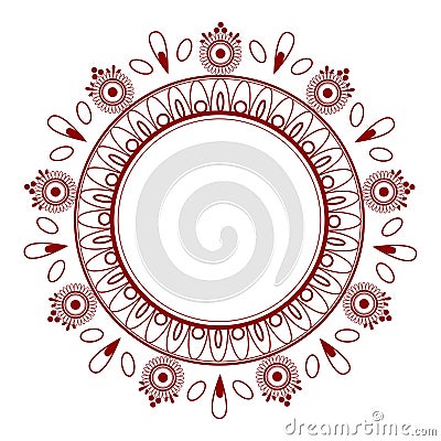 Floral mandala with copyspace in the centre, dark-red asian style ornamental mehendi frame, template Vector Illustration