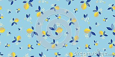 Floral mediterranean modern summer lemon repeating pattern. Vector Illustration