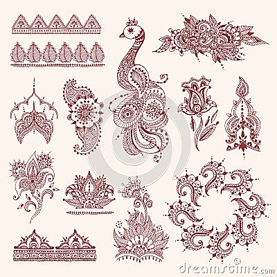 Floral mehendi flowers vintage pattern ornament vector illustration hand drawn henna india background Vector Illustration