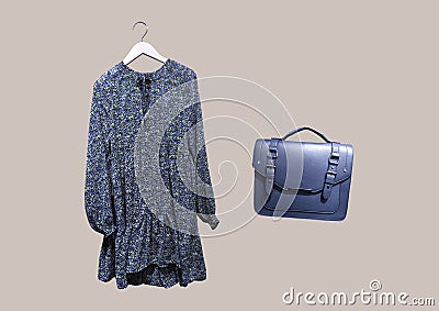 Floral Midi Dress and satchel bag Stock Photo