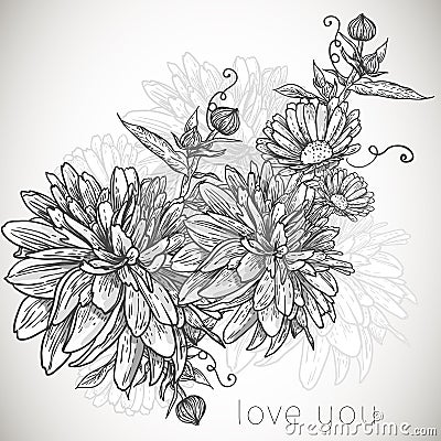 Floral monochrome background Vector Illustration