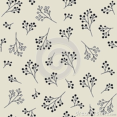 Floral monochrome seamless pattern. Vector background with berries Vector Illustration