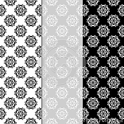 Floral monochrome seamless patterns. Backgrounds with fower elements for wallpapers Vector Illustration