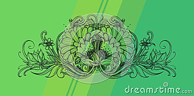 Floral natural design concept. Floral pattern on striped background. Floral ornament. Herbal floral header. Abstract design Vector Illustration