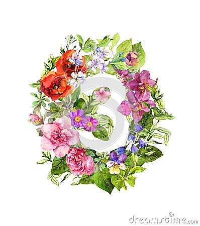 Floral number 3 - three from flowers. Watercolor illustration Stock Photo