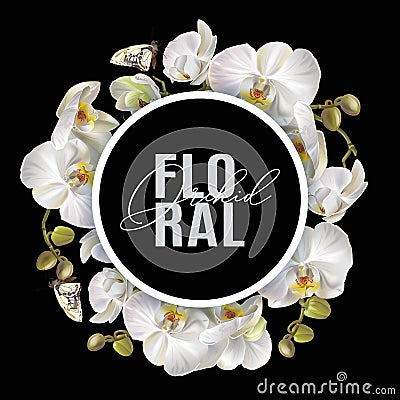 Floral orchid round banner Vector Illustration