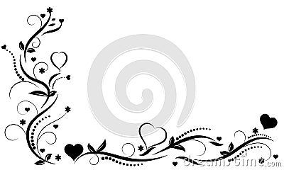 Floral ornament design with heart and flower, floral swirl design, illustration with black flower and heart,concept floral for Vector Illustration