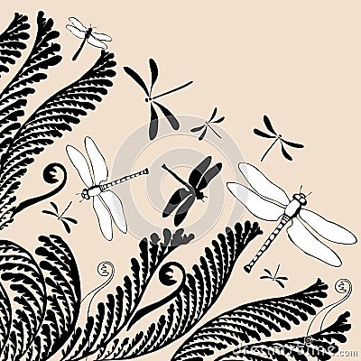 Floral ornament with dragonflies Vector Illustration