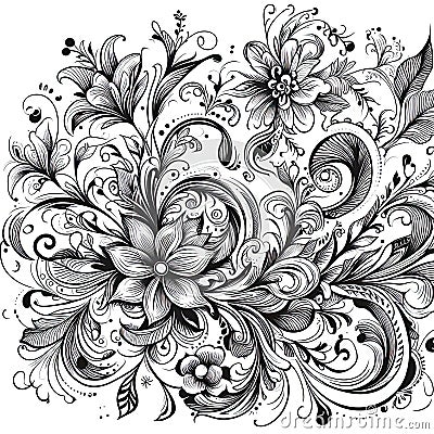 Illustration of floral ornament in ethnic style Cartoon Illustration