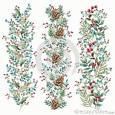 Floral ornament of flowers of beautiful shades. Pattern from leaves of different plants and berries of lingonberry or cranberry. F Stock Photo