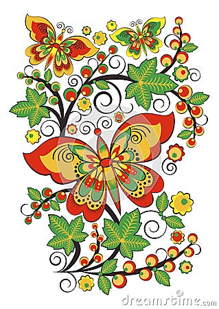 Floral ornament in Hohloma style. Russian folklore Vector Illustration