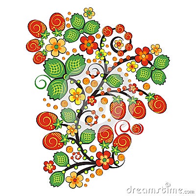 Floral ornament in Hohloma style. Russian folklore Vector Illustration