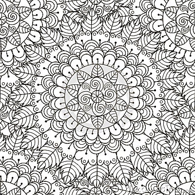 Floral ornament seamless pattern. Black and white round ornament texture Vector Illustration