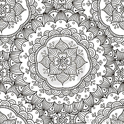 Floral ornament seamless pattern. Black and white round ornament texture Vector Illustration