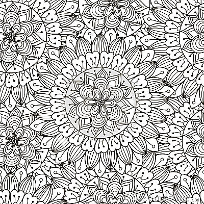Floral ornament seamless pattern. Black and white round texture in vector Vector Illustration