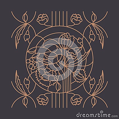 Floral ornament for stained glass window Vector Illustration