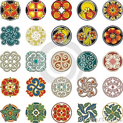 Floral Ornamental Circle Designs Set Stock Photo