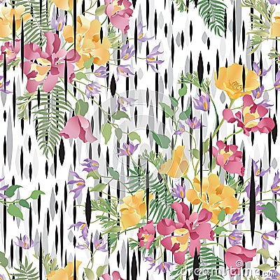 Floral ornamental seamless pattern. Abstract flower bouquet back Stock Photo