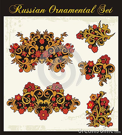 Floral Ornaments in Russian Traditional Style Vector Illustration