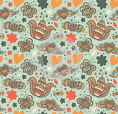 Floral ornate pattern with many cute details. Seamless beautiful background with flowers Stock Photo