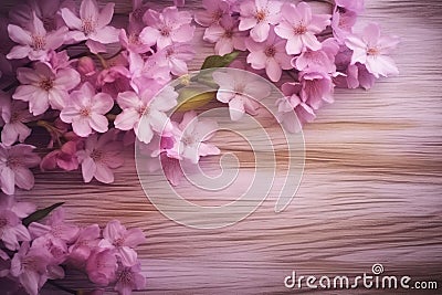 floral pastel light pink, shabby wood background with Generative AI technology Stock Photo