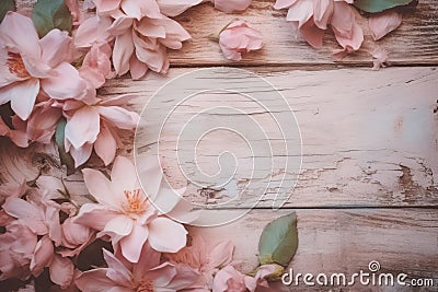 floral pastel light pink, shabby wood background with Generative AI technology Stock Photo