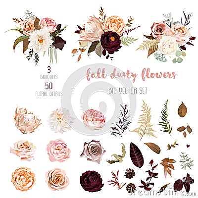 Floral pastel watercolor style big vector collection Vector Illustration
