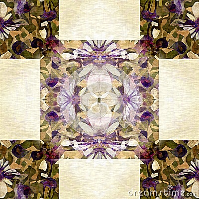 Floral patchwork quilt seamless pattern. Ornate geo swatch for exotic nature wallpaper. Cottagecore flower petal hand Stock Photo