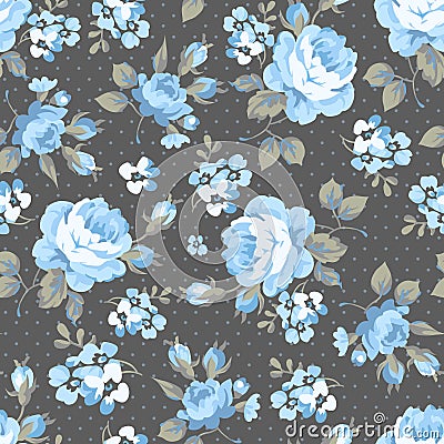 Floral pattern with blue roses Vector Illustration