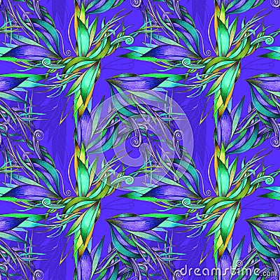 Floral pattern created on graphic tablet, drawing by color pencils. Stock Photo