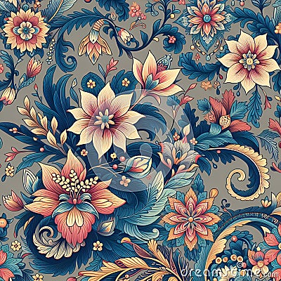A floral pattern in cute style, flowers, unique, fantasy art, wallpaper, wallart Stock Photo