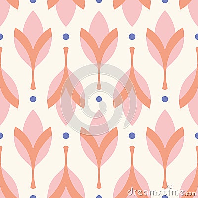 Floral pattern design. Pretty vector seamless repeat of fuchsia flowers in retro colours. Vector Illustration