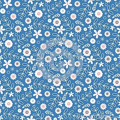 Floral pattern design, vector tossed seamless repeat of hand drawn flowers. Vector Illustration