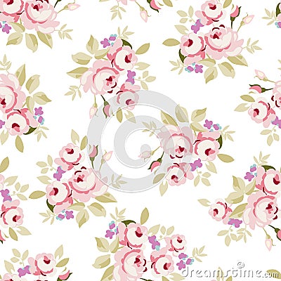 Floral pattern with little pink roses Vector Illustration