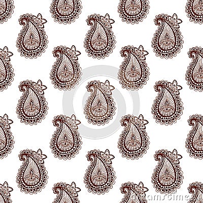 Floral pattern with paisley ornament. Cartoon Illustration