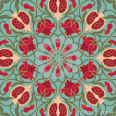 Floral pattern with pomegranates. Vector Illustration