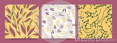 Floral Pattern Set. Seamless Lily Bell Fabric Design. Elegant Botanical Vector Illustration