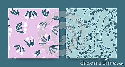 Floral Pattern Set. Seamless Lily Bell Texture. Fresh Blossom Invitation. Vector Illustration