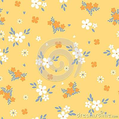 Floral pattern with small white flower. Liberty style. Elegant flower seamless background for fashion prints. Ditsy Vector Illustration