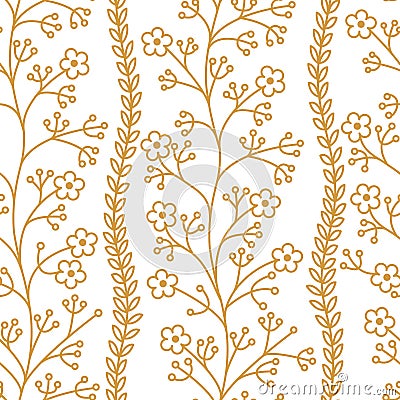 Floral pattern. Wildflowers. Seamless pattern gold outline on a white isolated background Stock Photo