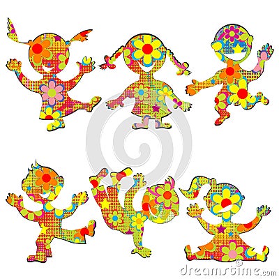 Floral patterned stylized kids Vector Illustration