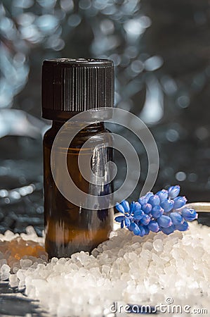 Floral perfume bottle and bath salt Stock Photo
