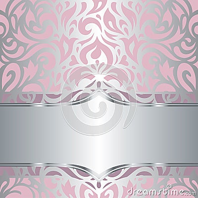 Floral pink & silver invitation vintage retro vector wallpaper design Vector Illustration