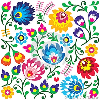 Floral Polish folk art pattern in square - Wzory Lowickie, Wycinanki Stock Photo