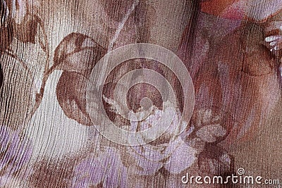 Floral print on dark chiffon fabric Stock Photo