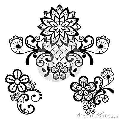 Floral retro lace vector pattern - Valentine`s Day, wedding celebration, monochrome openwork design with flowers and swirls Stock Photo