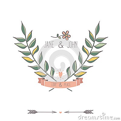 Floral retro wedding invitation or birthday card Vector Illustration