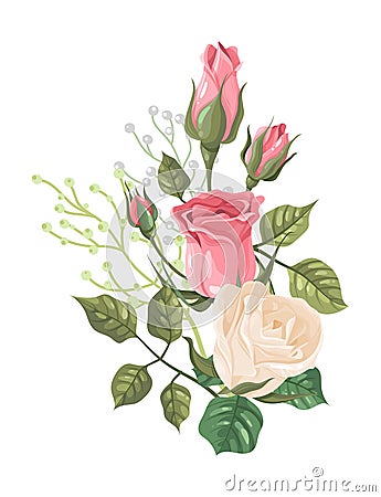 Floral rose composition. Pink flower wedding decoration Vector Illustration